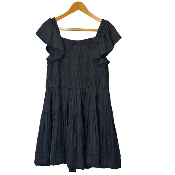 Anthropologie NWT Black Flutter Sleeve Square Neck Smocked Mini Dress Size M - Picture 4 of 12